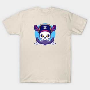 Pirate Skull With Anchor Cartoon T-Shirt